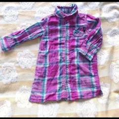 リバーシブル シャツワンピース(ピンクチェック柄とグリーンストラップ)