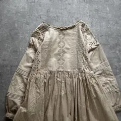 サマンサモスモスレース切替ワンピースSM2生成り風刺繍入りフリルネックコットン