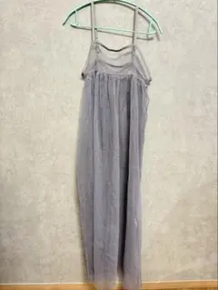 新品 チュール キャミワンピース グレー シアー レイヤード Lサイズ