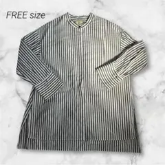 <美品> ビックシルエットノーカラーシャツ ストライプ【L'ESSAGE】