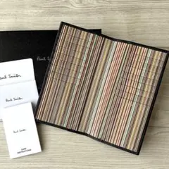 【極美品】ポールスミス 札入れ ブラック マルチストライプ レザー ゴールドロゴ