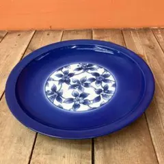 ベ【美品】たち吉 深みのあるブルーが美しい 藍色 プレート 盛り皿 大皿 花柄