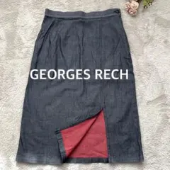 ジョルジュレッシュ ストレッチ デニムスカート 台形 スリット 裏地赤 綿混