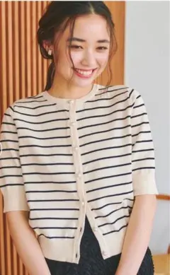 【titivate】前後2wayハーフスリーブニット　ボーダーカーディガン　M