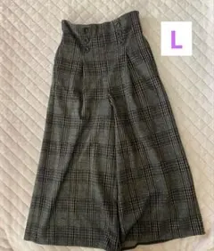 レディース チェック柄ワイドパンツ ボタン付き L