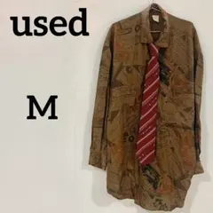 【ノーブランド】総柄シルクシャツ ネクタイ コーデセット シティーボーイ M