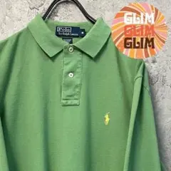 レア 90s 古着◆ポロバイラルフローレン 長袖ポロシャツ グリーン メンズL