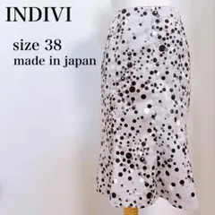 インディヴィ 日本製 フェミニン フォーマル レトロドット柄マーメイドスカート