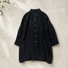 08mab⭐︎ 麻 リネン　スタンドカラー　ロングチュニック　ワンピース　ゆったりのサムネイル