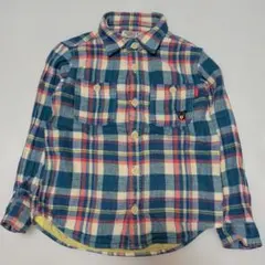 110★ミキハウスダブルB★くろくま刺繍ポケット付き！チェック柄シャツ★