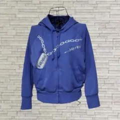 平成ギャル y2k ダークコア ジップパーカー ブルー　ビーズ　キラキラ　ピチ