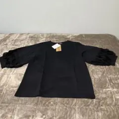 ブラックフリル袖シフォントップス M-L 20201