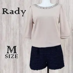 Rady ビジュー付き オールインワン ロンパース ピンク ツイード Mギャル系