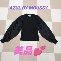 AZUL by moussy ブラックシアーパフスリーブニットトップス Sサイズ