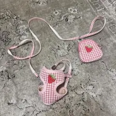 いちご柄 ハーネス リード セット ピンク Sサイズ