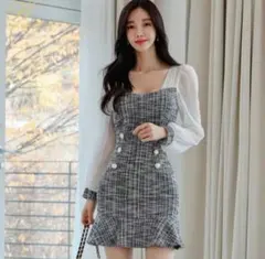 ワンピース★シフォンスリーブツイードワンピース★キャバドレス