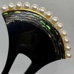 022602 結婚式 鼈甲黒甲風 螺鈿 金プレート パール バチかんざし