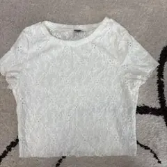 SHEIN半袖トップス花柄透け感ホワイトsizeM