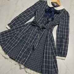 seacret honey リボン付き チェック柄 長袖ワンピ