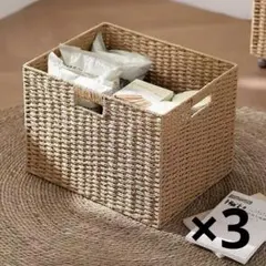 折り畳める　収納バスケット　3個セット　バンドル付き