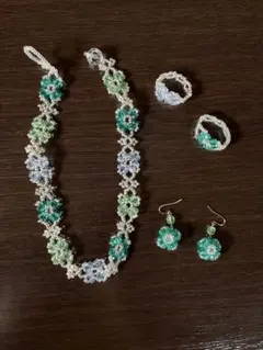 ビーズ花モチーフ 3点セット アクセサリー