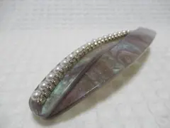 小さなパール・ラインストーン付きラメ入りブラウン系色のアクリル系　メタルバレッタ