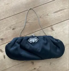 黒 サテン パーティーバッグ ビジュー付き