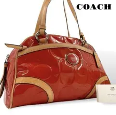 COACH ハンドバッグ ミニボストン シグネチャー エナメル B5 赤