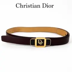 Y336 美品 ディオール レザー ロゴ金具 フランス製 ベルト レディースのサムネイル