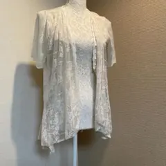 アクシーズファム　白 レース 半袖カーディガン