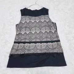 PISANO ピサーノ LL チュニック 黒 レース ノースリーブ 上品 綿