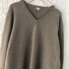 HS27 カシミヤ100% Vネック ニット セーター チャコール