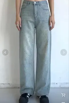 【SHAGGIE】オーロララインストーン付きヴィンテージルーズデニムパンツ XSのサムネイル
