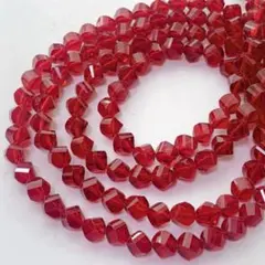bk539/new！ガラスビーズ◇多面カット　クリアレッド　2連
