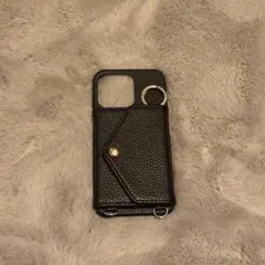 ブラック レザーiPhoneケース カードポケット付き iPhone13pro