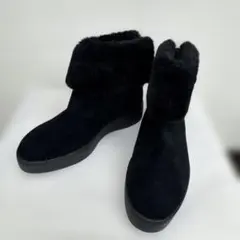 ランバンコレクション　ブラックムートンブーツ ファー付き