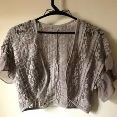 グレー レース半袖 カーディガン ボレロ