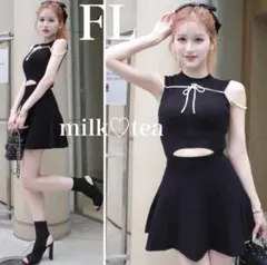 ダーリッチ ブラック FL ウエストオープンストリングニットミニワンピース