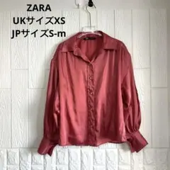 【美品】ZARA ローズピンク レディース サテン バルーン袖シャツ