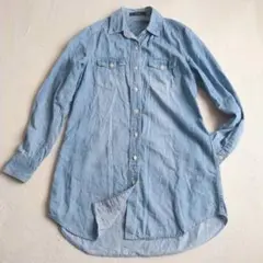 アズール◇デニムシャツ コットン混 ミディ丈 大人カジュアル アメカジ S