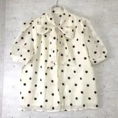 SPRAY PREMIUM 古着 ドット リボンタイ シアー パフスリブラウス