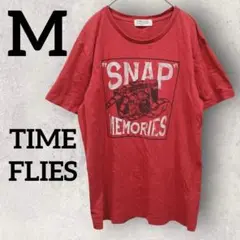TIME FLIES サイズ:M 半袖Tシャツ　レッド系　カメラ　オシャレ