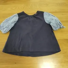 半袖カットソー 100cm ネイビー ストライプ袖のサムネイル