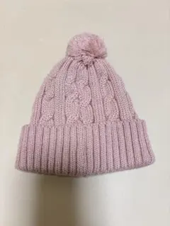 ピンク ケーブル編み ニット帽 42-46cm