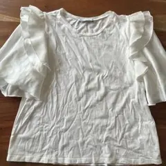 ZARA フリル付きホワイトTシャツ Mサイズ