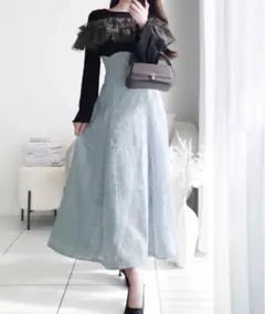 【mily bilet】チュールフリルデザインドッキングワンピース