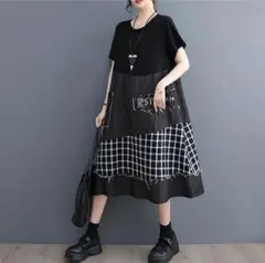 大きいサイズ レディース ワンピース　春夏 秋 新品 半袖 チェック