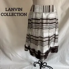 LANVIN COLLECTIONスカート42 ボーダーフレアひざ丈大きいサイズのサムネイル