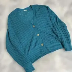 GU 透かし編みカーディガン ターコイズブルー