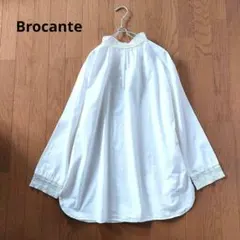 Brocante ドミンゴ　レース切替 長袖チュニック丈ブラウス ホワイト